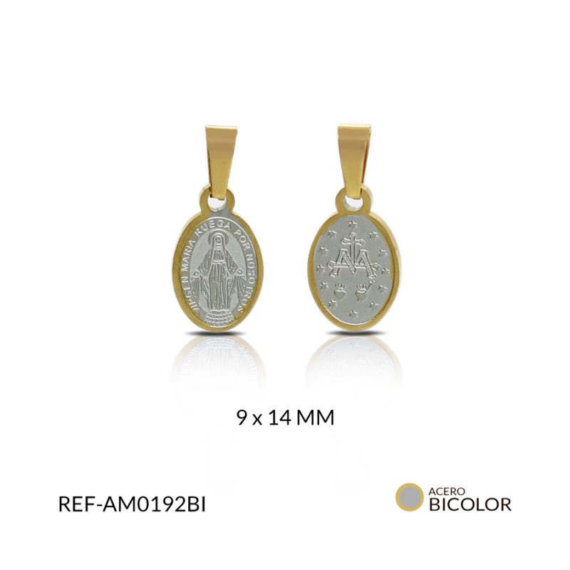 MEDALLA ACERO VIRGEN MILAGROSA BICOLOR 9X14MM / x UND / Ref-AM0192BI