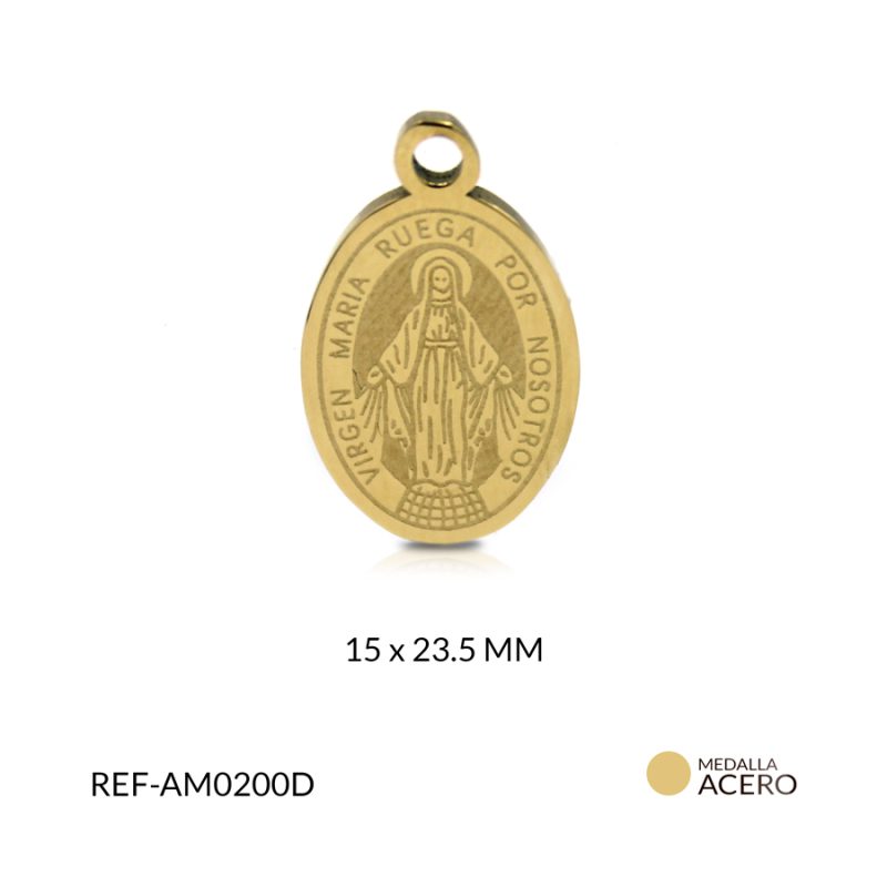 Medalla acero virgen milagrosa grabada 15 x 23.5 mm / x unidad / Ref-AM0200D