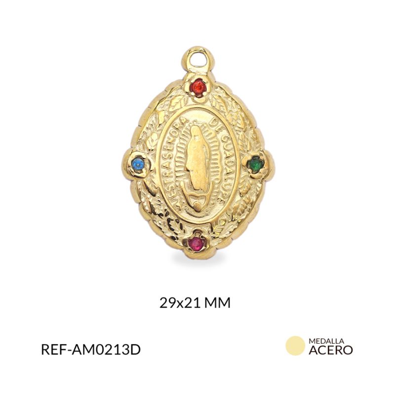 Medalla Acero Virgen de Guadalupe 4 circones multicolor 29x21mm / x unidad / Ref-AM0213D / Ref-AM0213D
