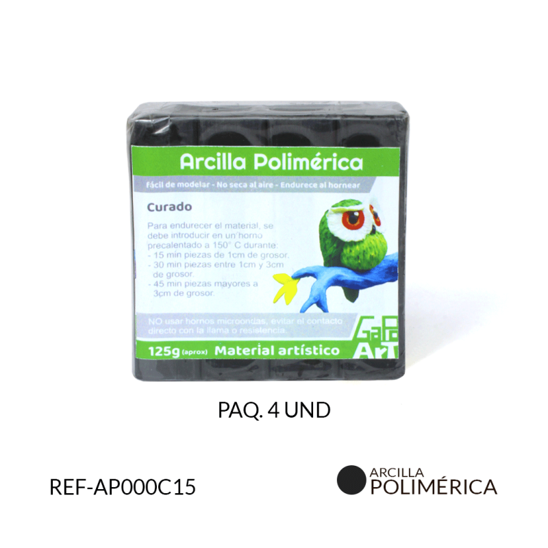 Arcilla polimérica 125 gramos aproximados color negro / Paquete x 4 barras. / REF-AP000C15