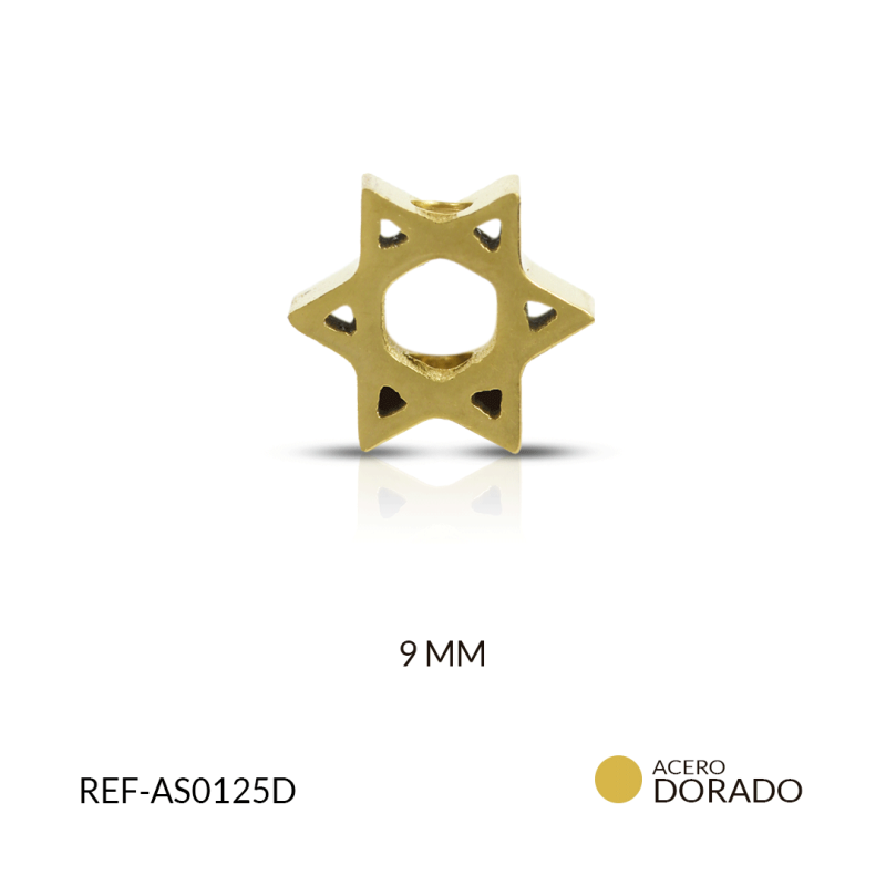 Separador acero estrella de David 9 mm color dorado / x und / REF-AS0125D