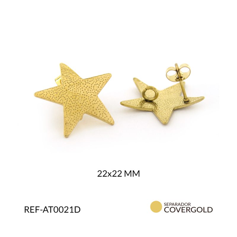 Topo acero dorado estrella martillado 22mm / x par / Ref-AT0221D / Ref-AT0021D
