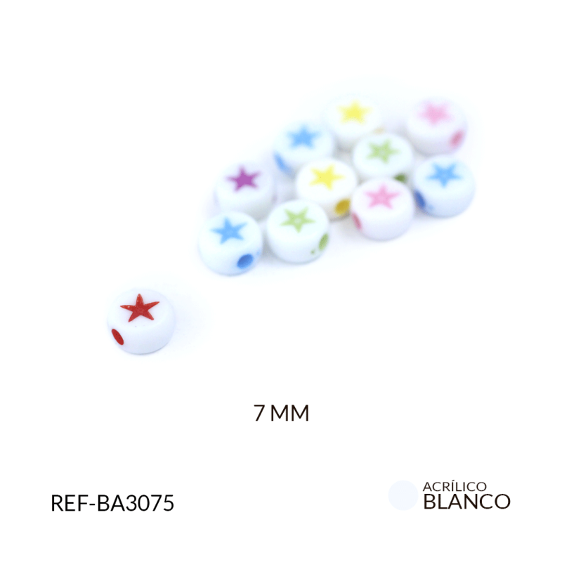 SEPARADOR ACRILICO BLANCO ESTRELLA COLORES MIXTO 7MM / paquete x 10 grms / REF-BA3075