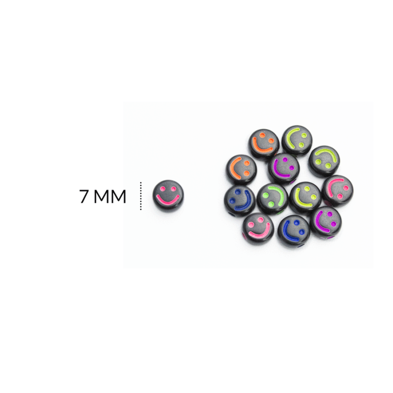 SEPARADOR ACRILICO PLANO NEGRO CARITA FELIZ FLUORESCENTE 7MM / paquete x 20 gramos / REF-BA3151