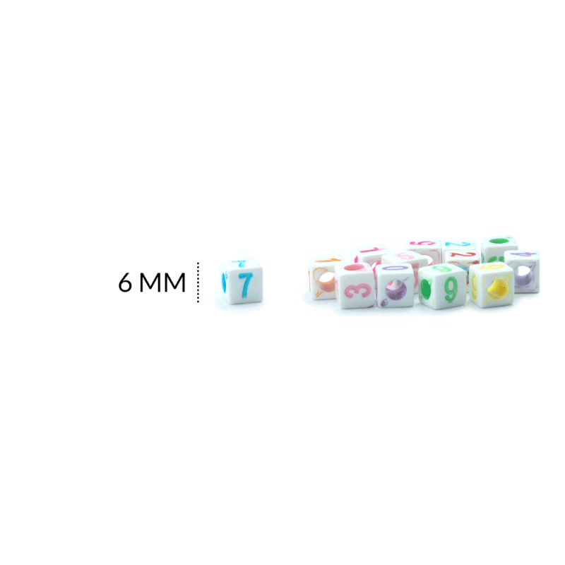 Separador acrílico mate cubo blanco números mixto 6mm / paquete x 20 grm / REF-BA3153