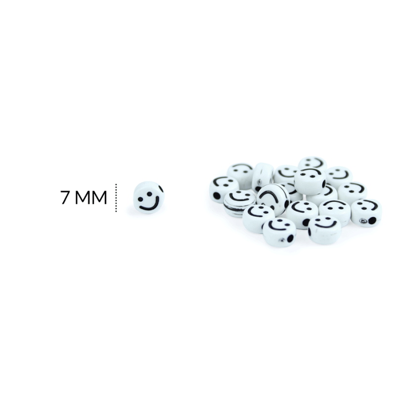 SEPARADOR ACRILICO BLANCO REDONDO PLANO CARITA FELIZ NEGRA 7MM / paquete x 20 grm / REF-BA3162