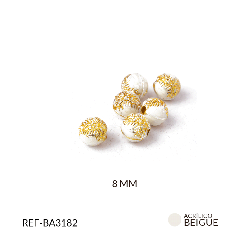BOLA ACRILICO BEIGE CRISTO MILAGROSO DORADO 8MM / paquete x 20 grm / REF-BA3182