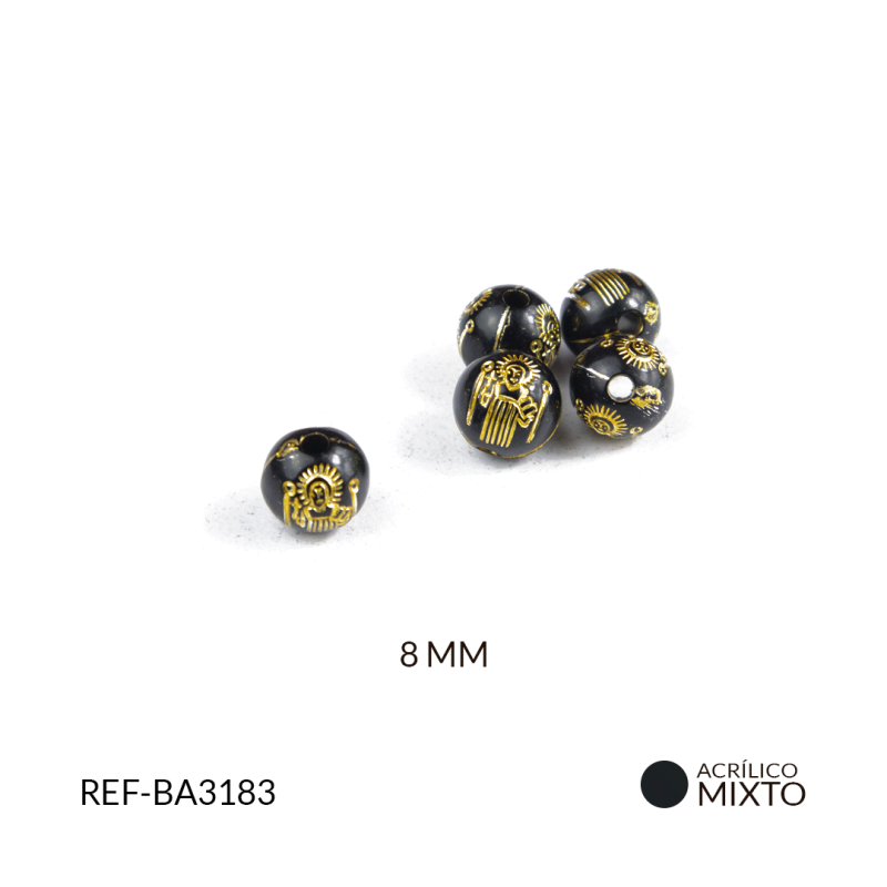 BOLA ACRILICO MATE NEGRA SAN BENITO DORADO 8MM / paquete x 20 grm / REF-BA3183