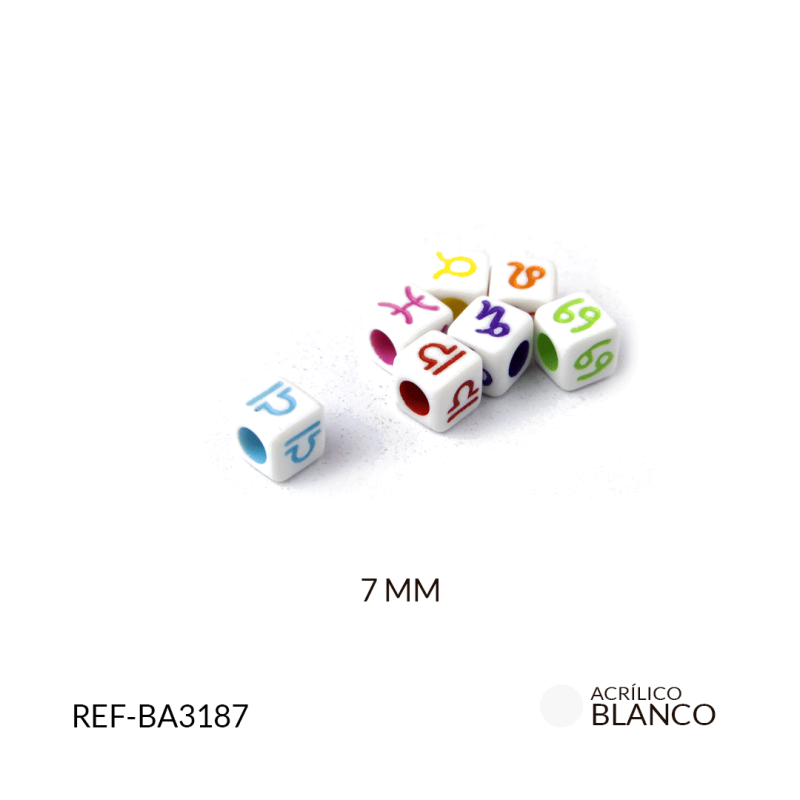 Separador acrílico cubo blanco signo zodiacal mixto 7mm / paquete x 20 grm / REF-BA3187