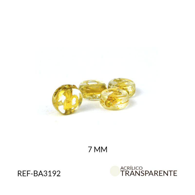 Separador acrílico redondas plana transparente letras doradas 7MM / paquete x 10 gramos / Ref-BA3192