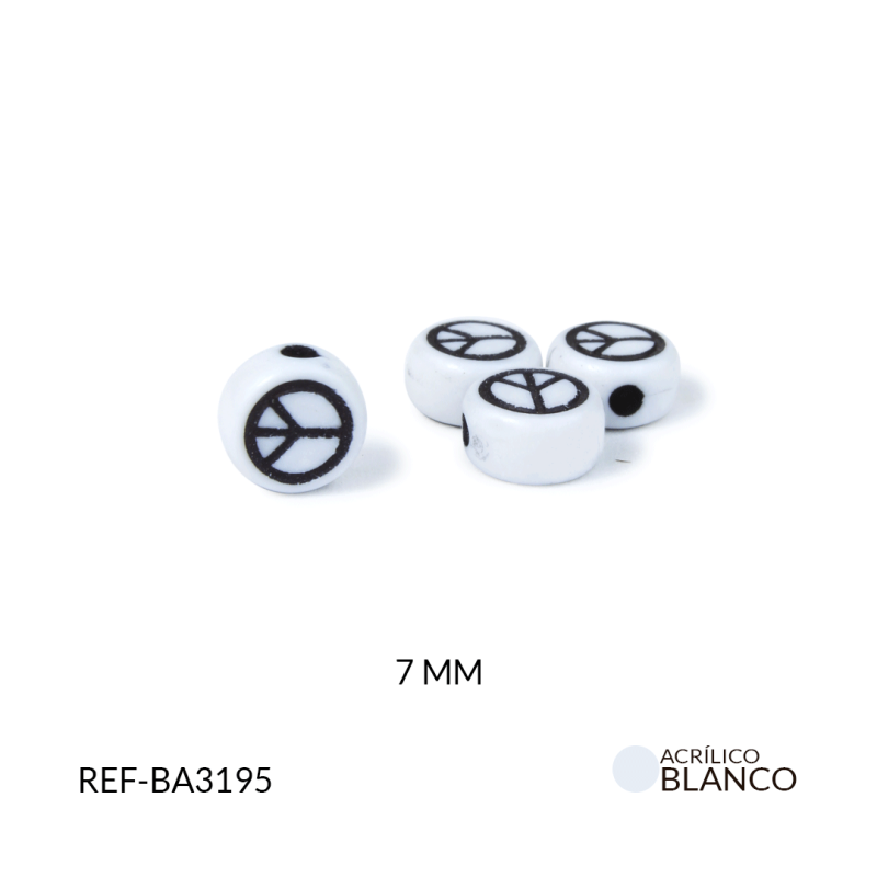 Separador acrílico plano blanco símbolo paz negro 7mm / paquetes x 20 gramos / REF-BA3195