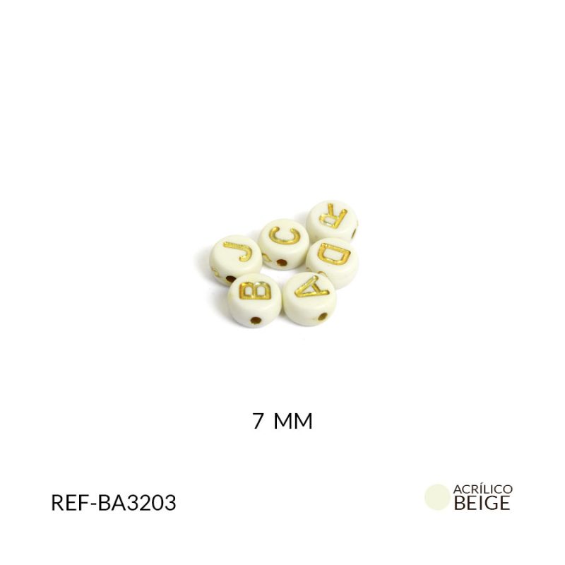 Separador acrílico beige letra dorada redondo plano / paquete x 10 gramos / Ref-BA3203 / Ref-BA3203