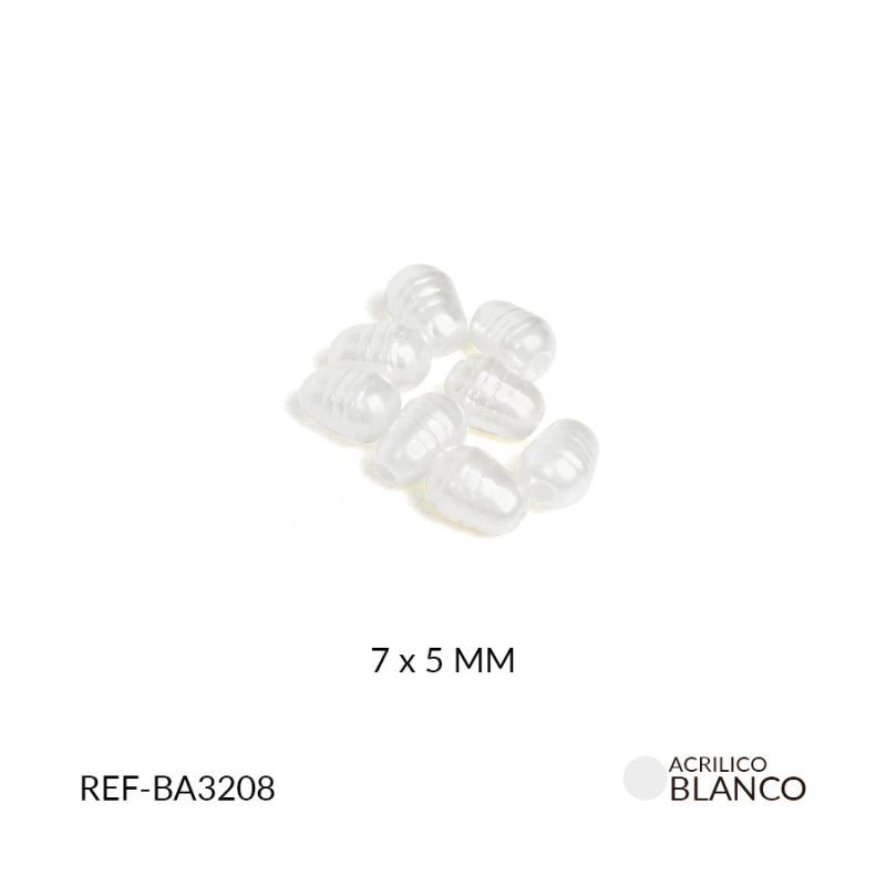 Separador acrílico imitación perla de rio blanco 7X5mm /paquete x 10 gramos / Ref-BA3208