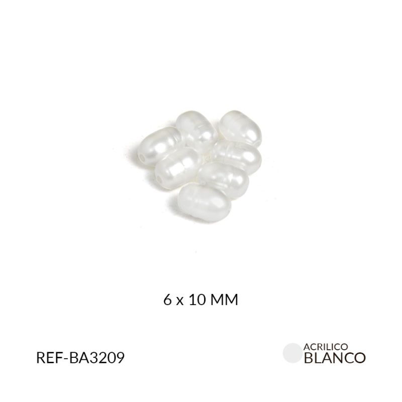 Separador acrílico imitación perla de rio blanco  6X10mm / paquete x 20 gramos / Ref-BA3209