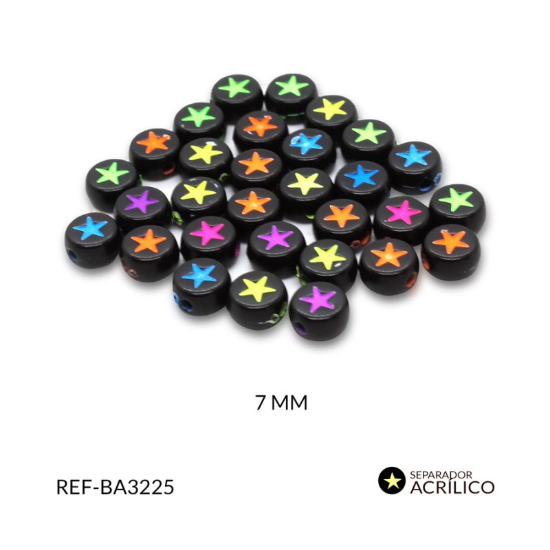 Separadpr acrílico negro estrella colores neón mixto 7 mm / Paquete x 10 grm / REF-BA3225