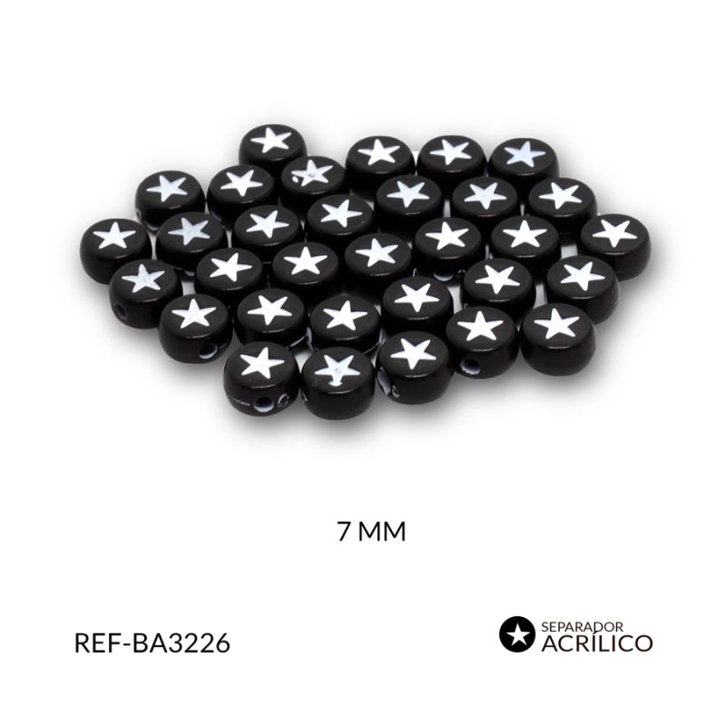 Separador acrílico negro con estrella blanca 7 mm / Paquete x 10 grm / REF-BA3226