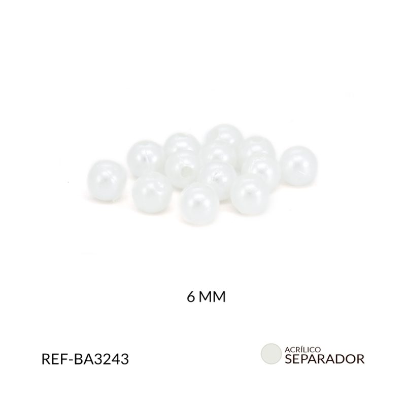 Separador acrílico imitación perla blanca 6mm / paquete x 20 gramos / Ref-BA3243 / Ref-BA3243