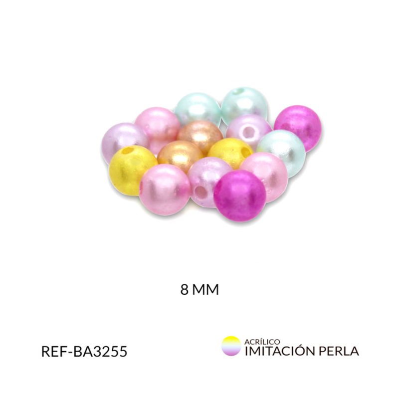 Separador acrílico imitación perla 8 mm colores mixtos / Paquete x 20 gramos / Ref-BA3255