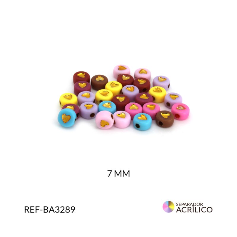 Separador acrílico mixto plano corazon dorado 7mm / paquete x 10 gramos / Ref-BA3289