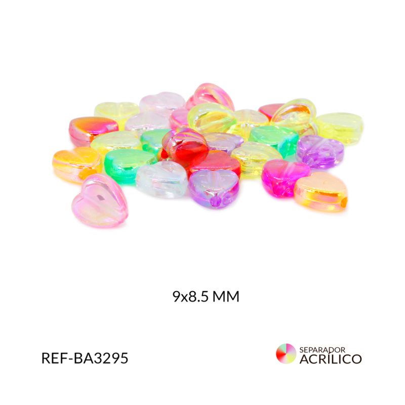 Separador acrílico corazon mix cristal boreal 9 x 8.5 mm / paquete x 10 gramos / Ref-BA3295