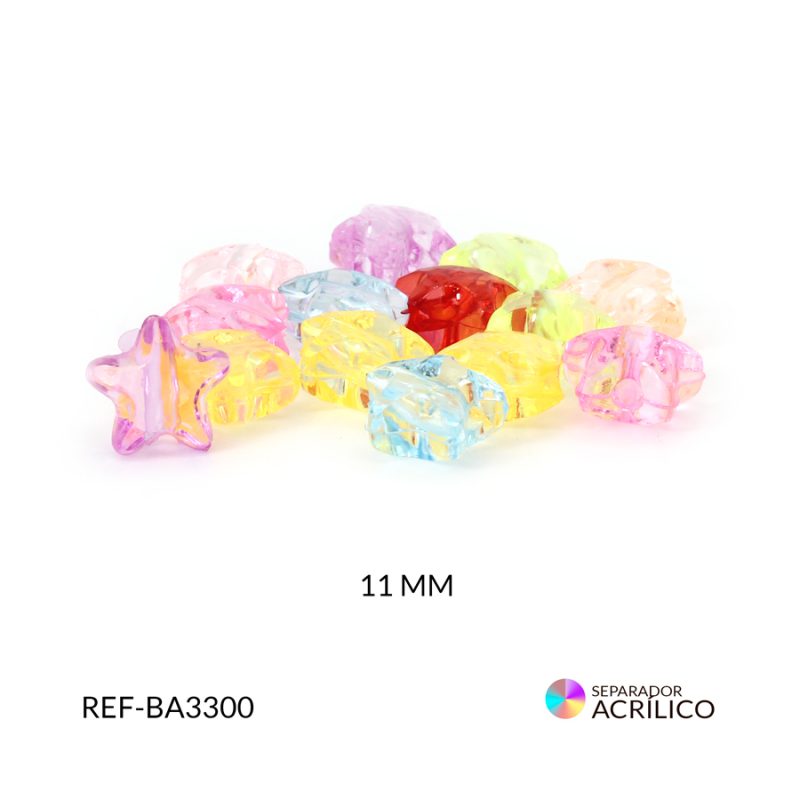 Separador acrílico estrella mix cristal 11mm / paquete x 10 gramos / Ref-BA3300