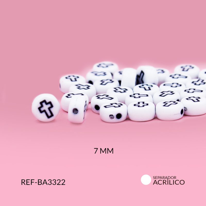Separador acrílico plano blanco cruz negra 7mm / paquete x 10 gramos / Ref-BA3322