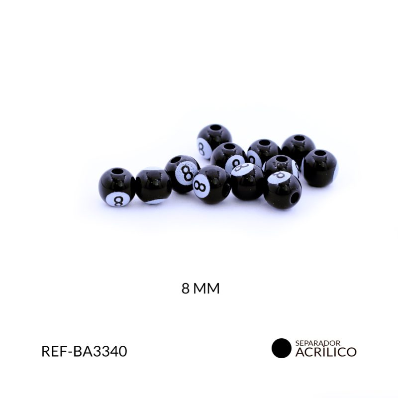 Separador acrilico bola ocho 8mm / paquete x 12 unidades / ref-BA3340 / ref-BA3340
