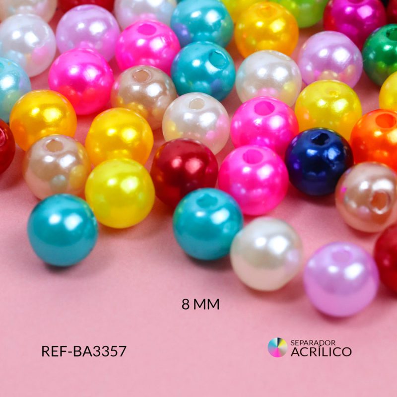 Separador acrílico imitación perla de vidrio mixta tonos fuerte 8mm / paquete x 20 gramos / Ref-BA3357 / Ref-BA3357