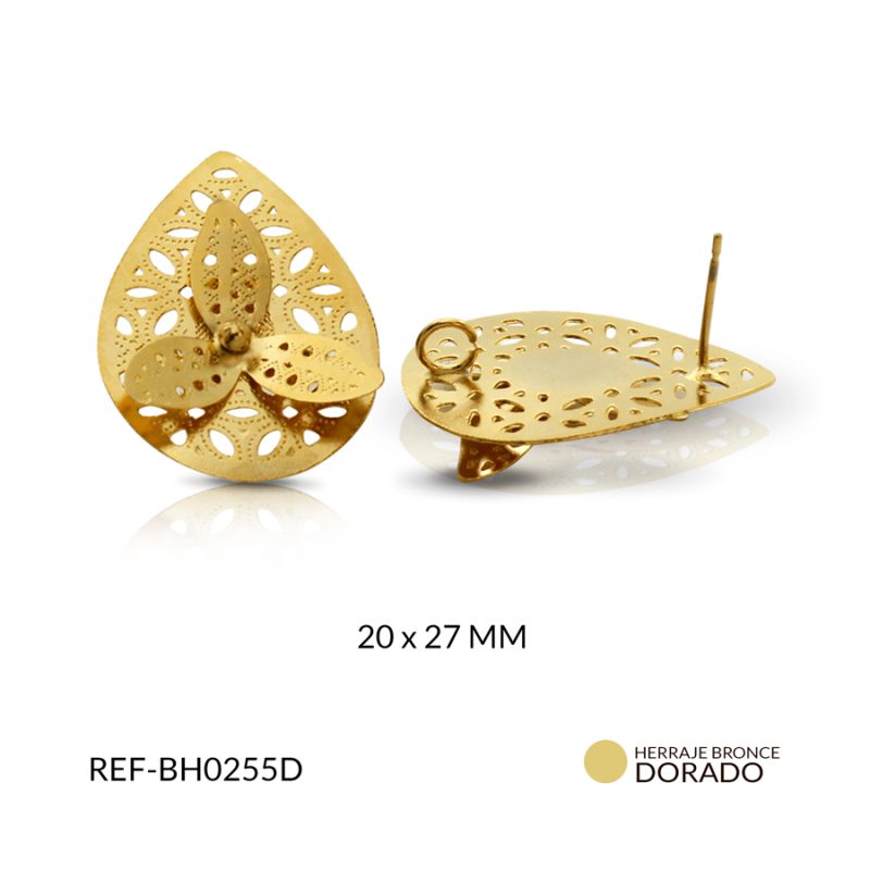 Herraje bronce para arete gota 3 petalos 20x27 MM / x par / Ref-BH0255D