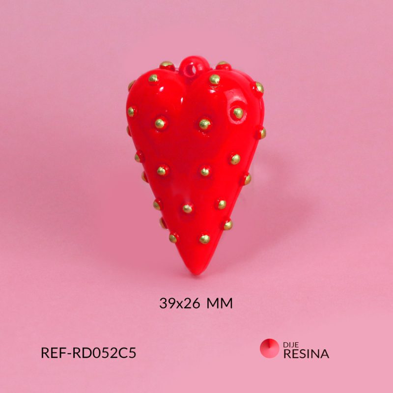 Dije Corazón fresa en resina color rojo / 39x26 mm / x unidad / RD052C5 / RD052C5