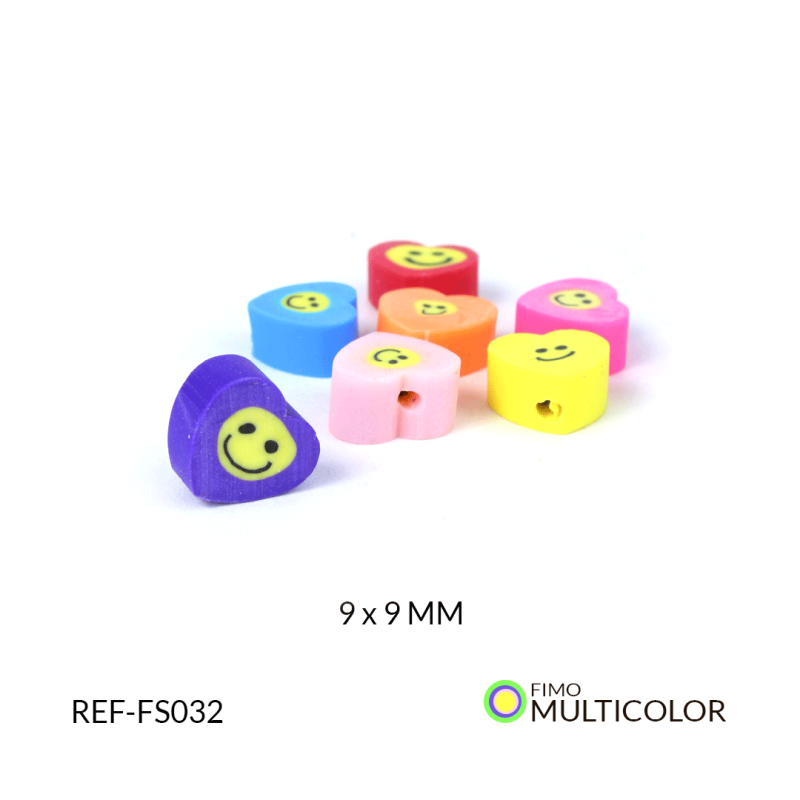 SEPARADOR FIMO CORAZON MULTICOLOR CARITA FELIZ 9*9 MM / paquete x 12 und / Ref-FS032