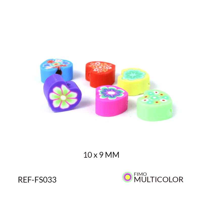SEPARADOR FIMO CORAZON MULTICOLOR CON FLORES 10*9 MM / paquete x 12 und / Ref-FS033