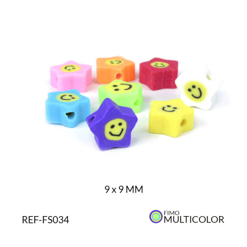SEPARADOR FIMO ESTRELLA MULTICOLOR CARITA FELIZ 9*9 MM / paquete x 12 und / Ref-FS034