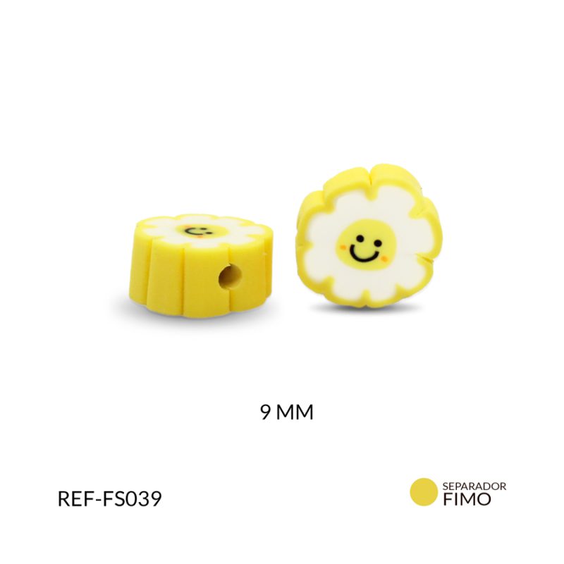 Separador fimo flor margarita amarilla 9 mm / Paquete x 12 unidades / Ref-FS039