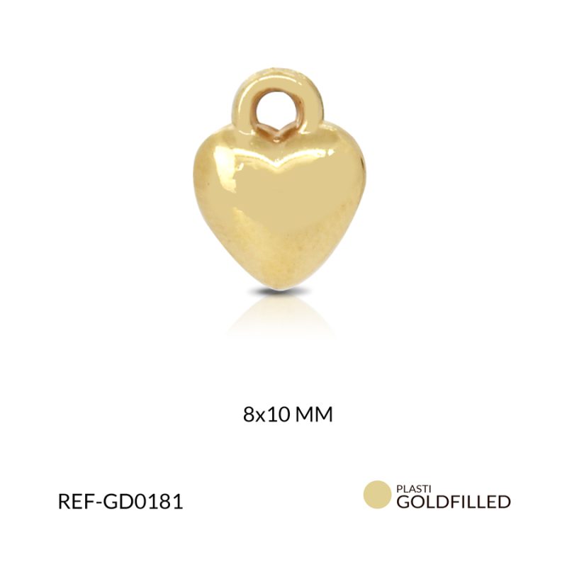 Dije plastigoldfilled corazón 8 x 10 mm color dorado / Paquete x 2 gramos aproximados / Ref-GD0181
