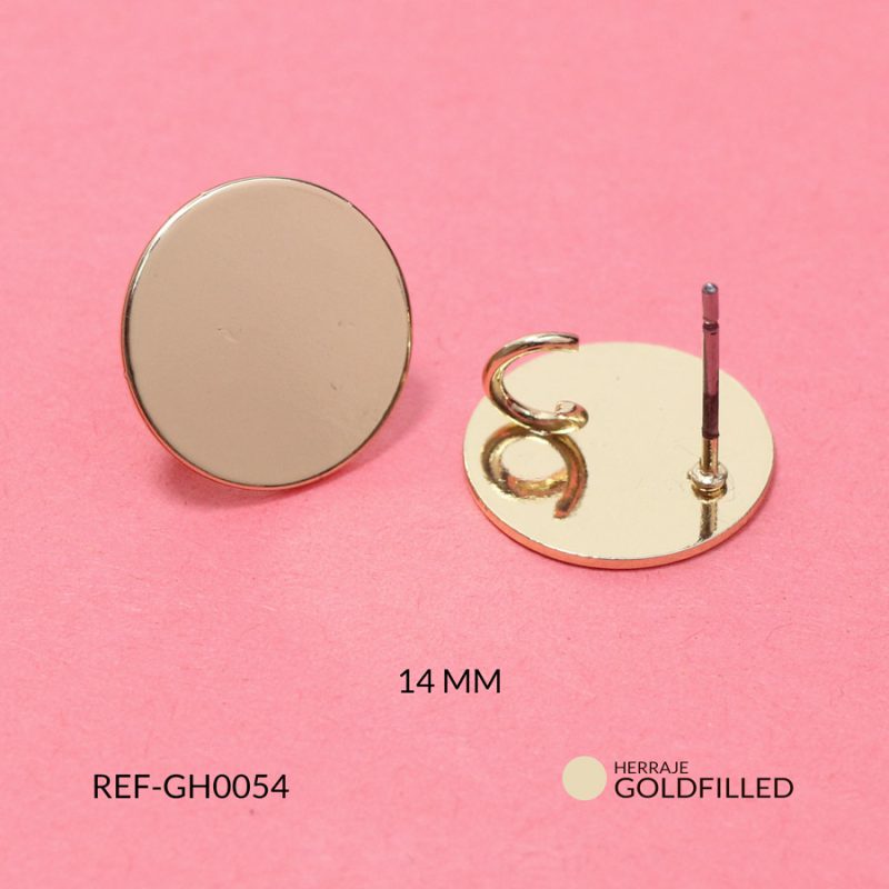 Herraje goldfilled circulo plano liso 14mm / x par / Ref-GH0054 / Ref-GH0054