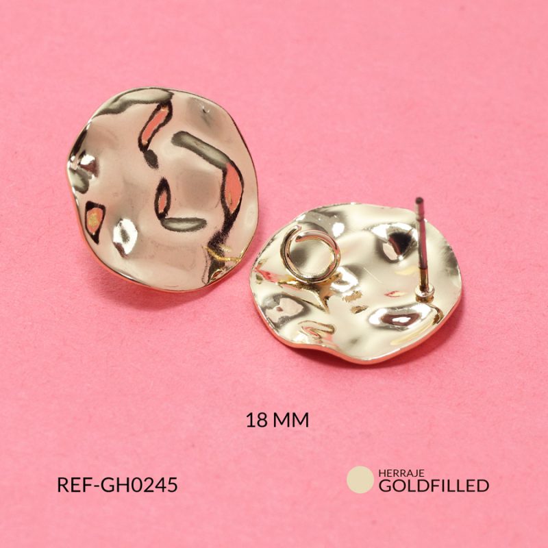 Herraje goldfilled para arete redondo corrugado 18mm / x par / Ref-GH0245 / Ref-GH0245