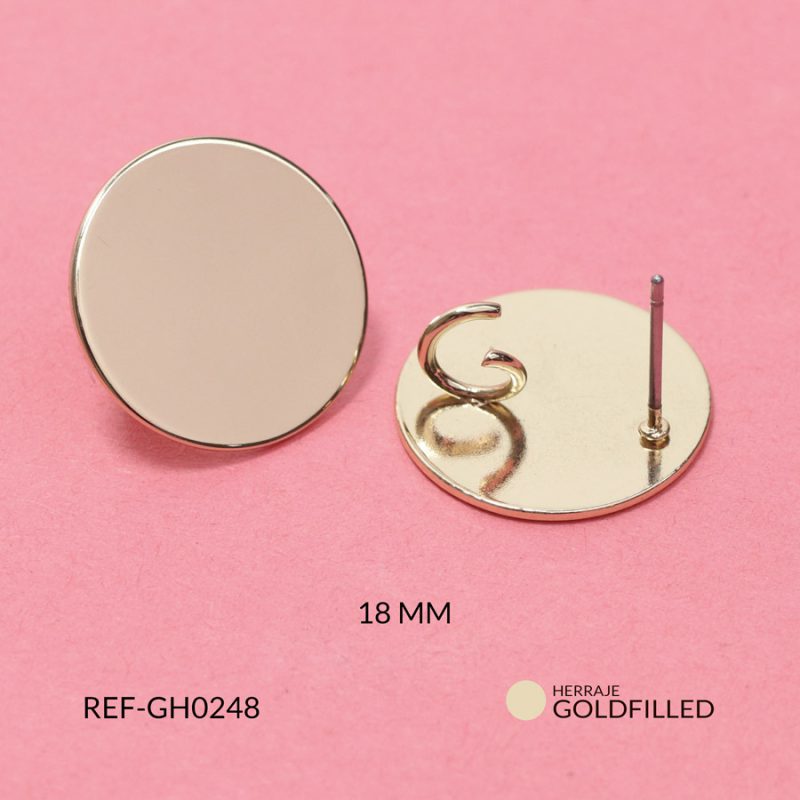 Herraje goldfilled para arte redondo plano liso 18mm / x par / Ref-GH0248 / Ref-GH0248