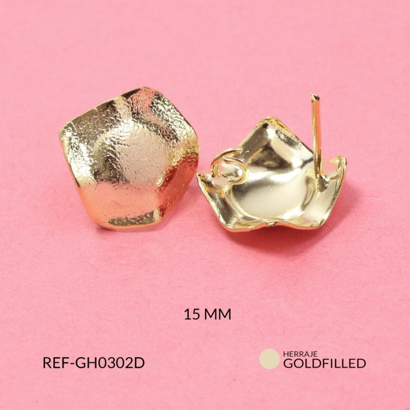 Herraje goldfilled para arete cuadrado irregular entorchado 15mm / x par / Ref-GH0302D / Ref-GH0302D