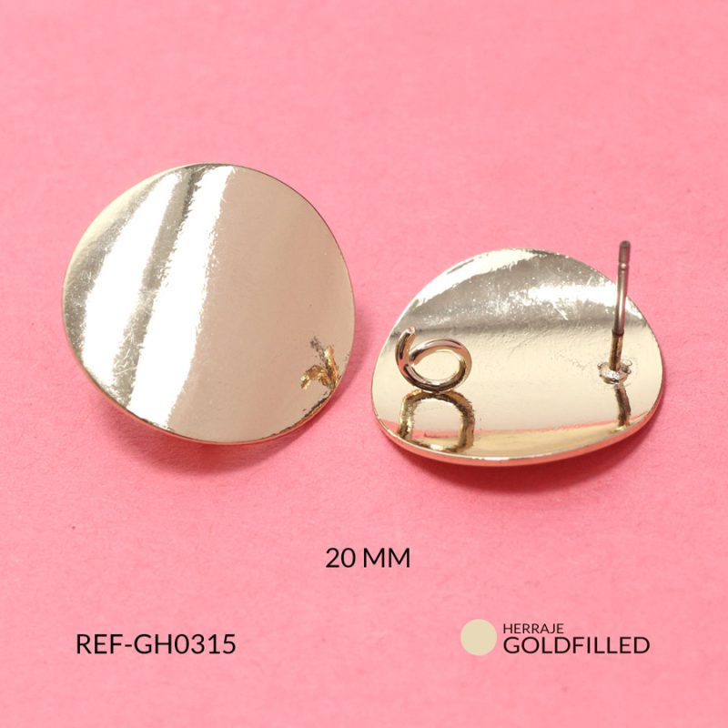Herraje goldfilled para arete redondo cóncavo liso 20mm / x par / Ref-GH0315 / Ref-GH0315