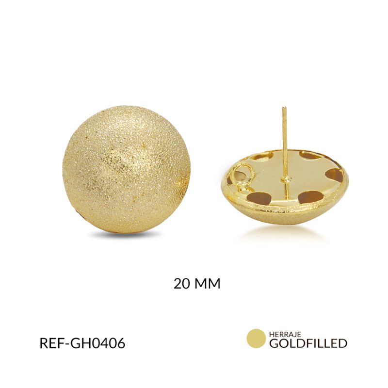 Herraje goldfilled para arete redondo grabado 20MM / x par / Ref-GH0406