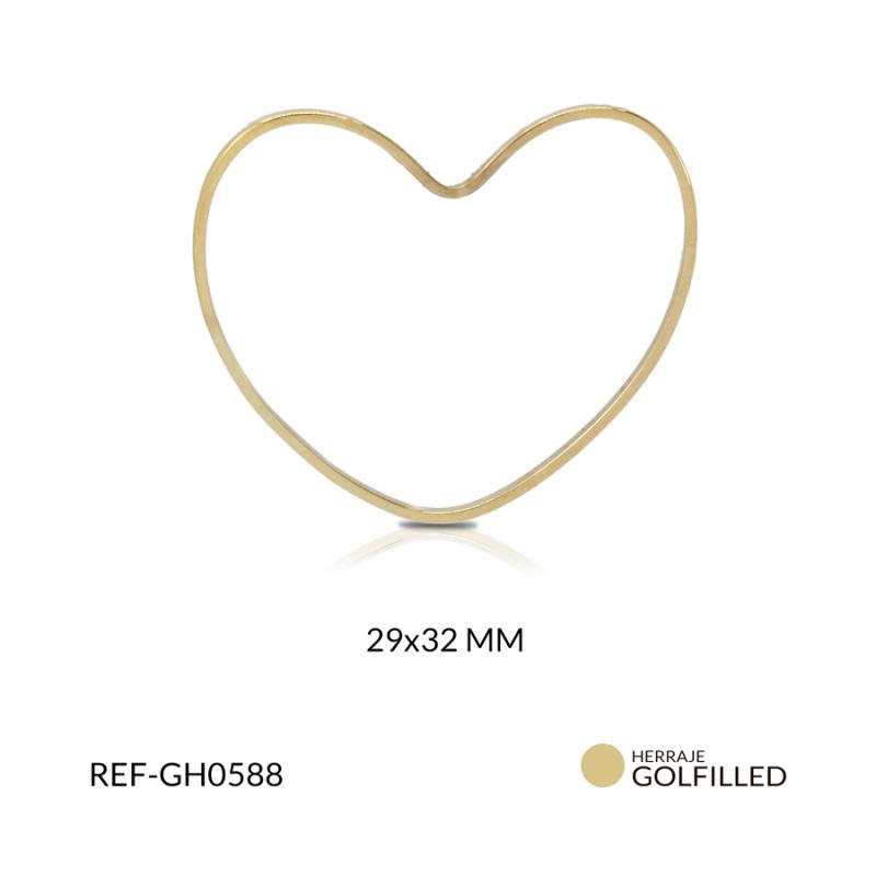 Herraje goldfilled para arete corazon 29 x 32 mm / x par / Ref-GH0588 / Ref-GH0588