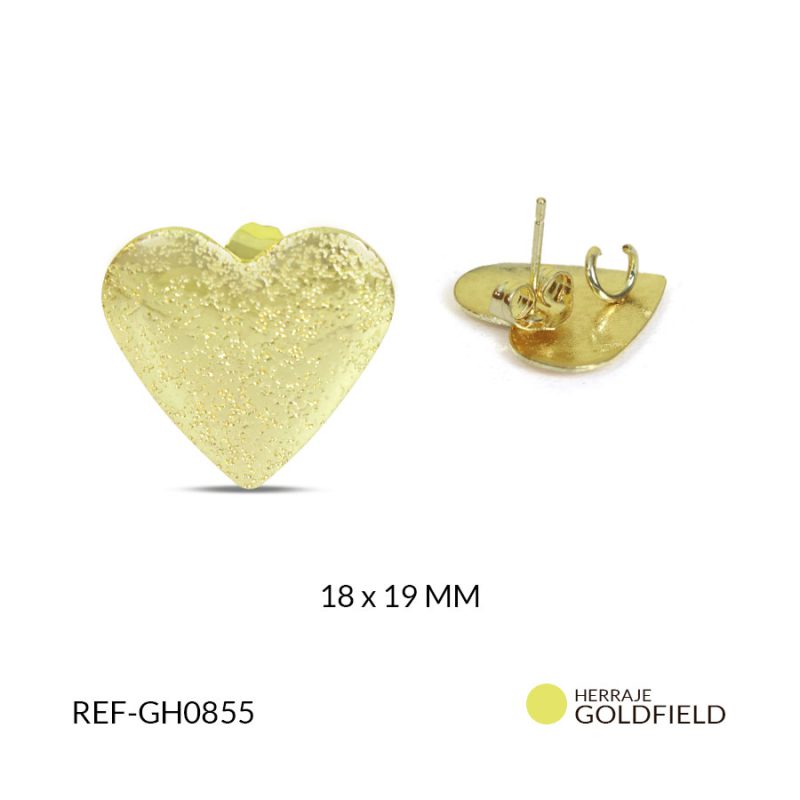 Herraje Goldfilled para arete corazón color dorado 18 x 19 mm / x par / Ref-GH0855 / Ref-GH0855