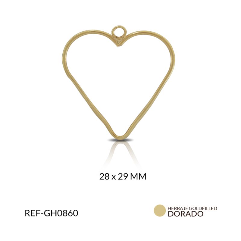 Herraje goldfilled para arete corazon con argolla 28 x 29 /  par / Ref-GH0860