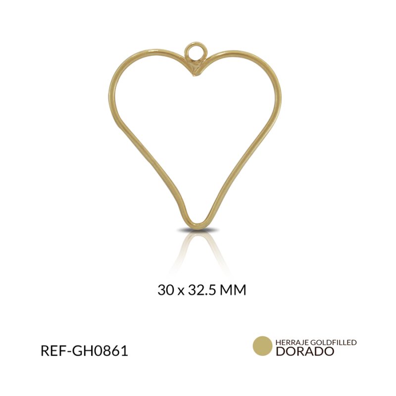 Herraje goldfilled para arete corazón argolla 30x 32.5mm / x par / Ref-GH0861