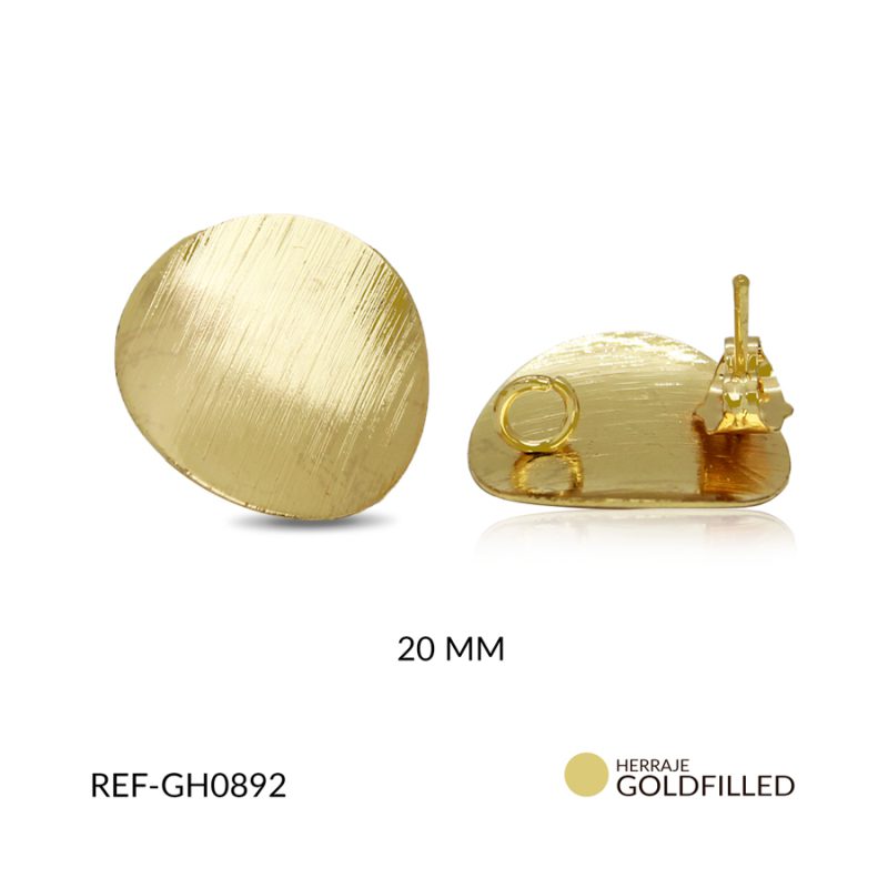 Herraje Goldfilled para arete circulo pandiado 20mm color dorado / x par / Ref-GH0892 / REF-GH0892