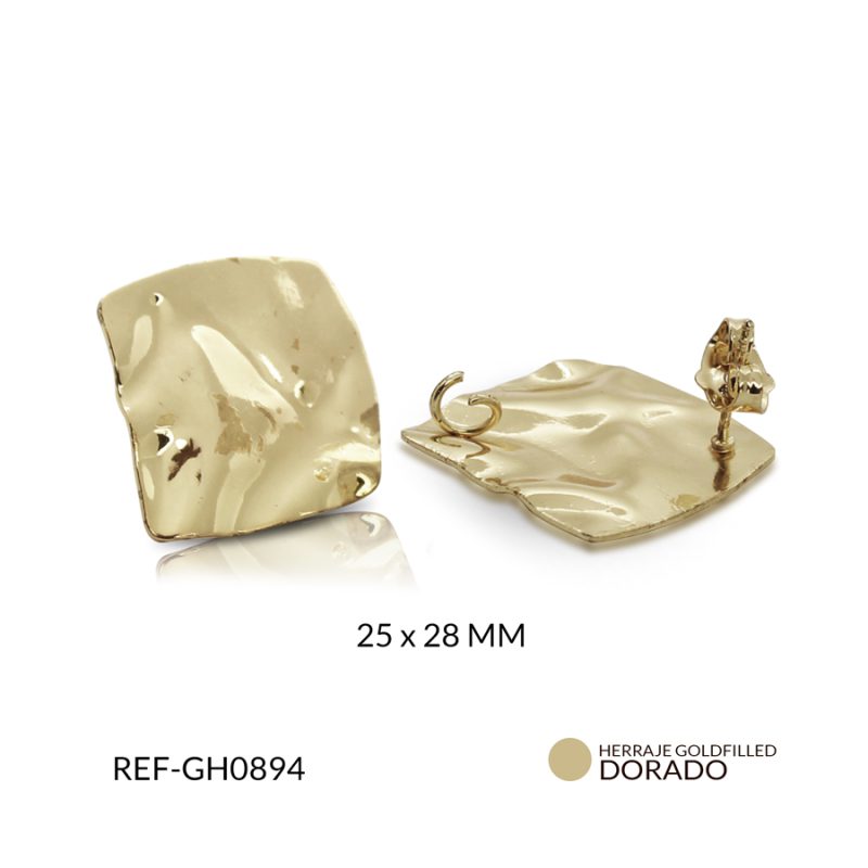 Herraje goldfilled para arete rombo ondulado 25x28mm / x Par / Ref-GH0894 / Ref-GH0894