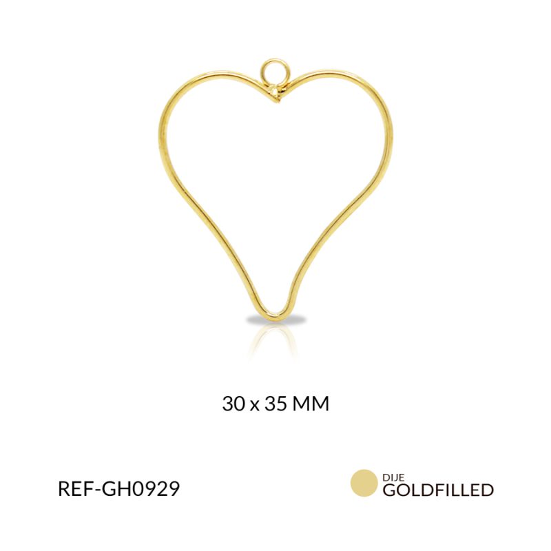 Herraje goldfilled para arete corazon con argolla 30 x 35 mm color dorado / x par / GH0929