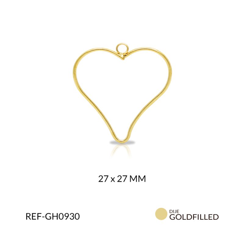 Herraje golfilled para arete corazon con argolla 27 x 27 mm color dorado / x par / Ref-GH0930