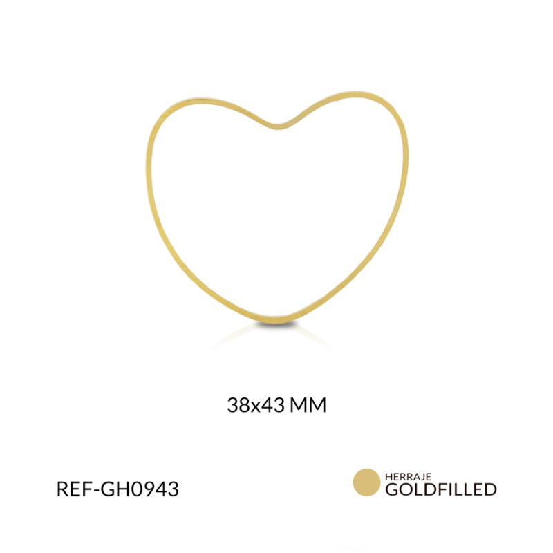 Herraje Goldfilled dorado para arete corazón 38 x 43 mm / x par / Ref-GH0943